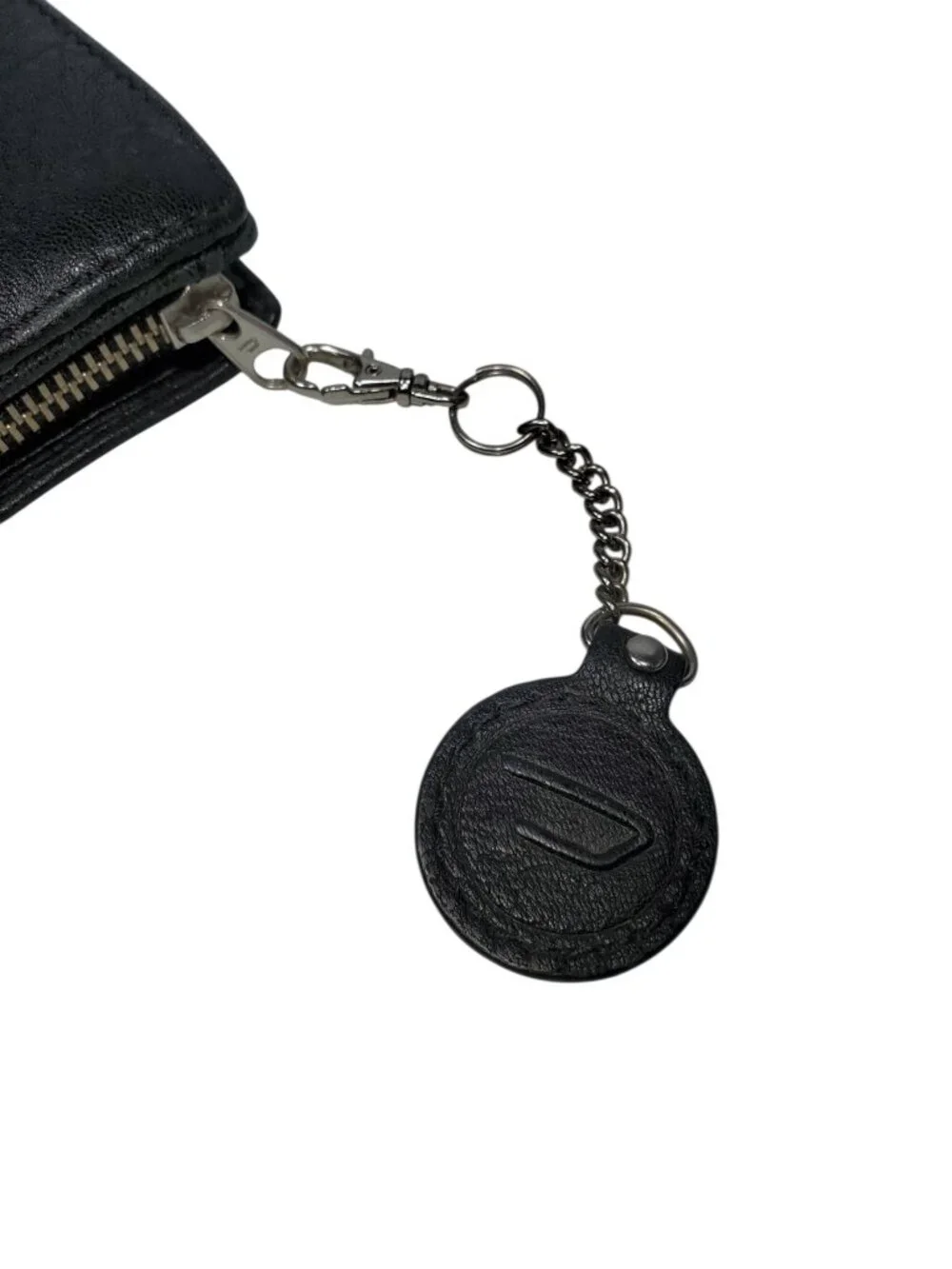 Vintage Y2K Diesel Bi-Fold Wallet w/Charm Black Leather Zipper Magnetic-Snap